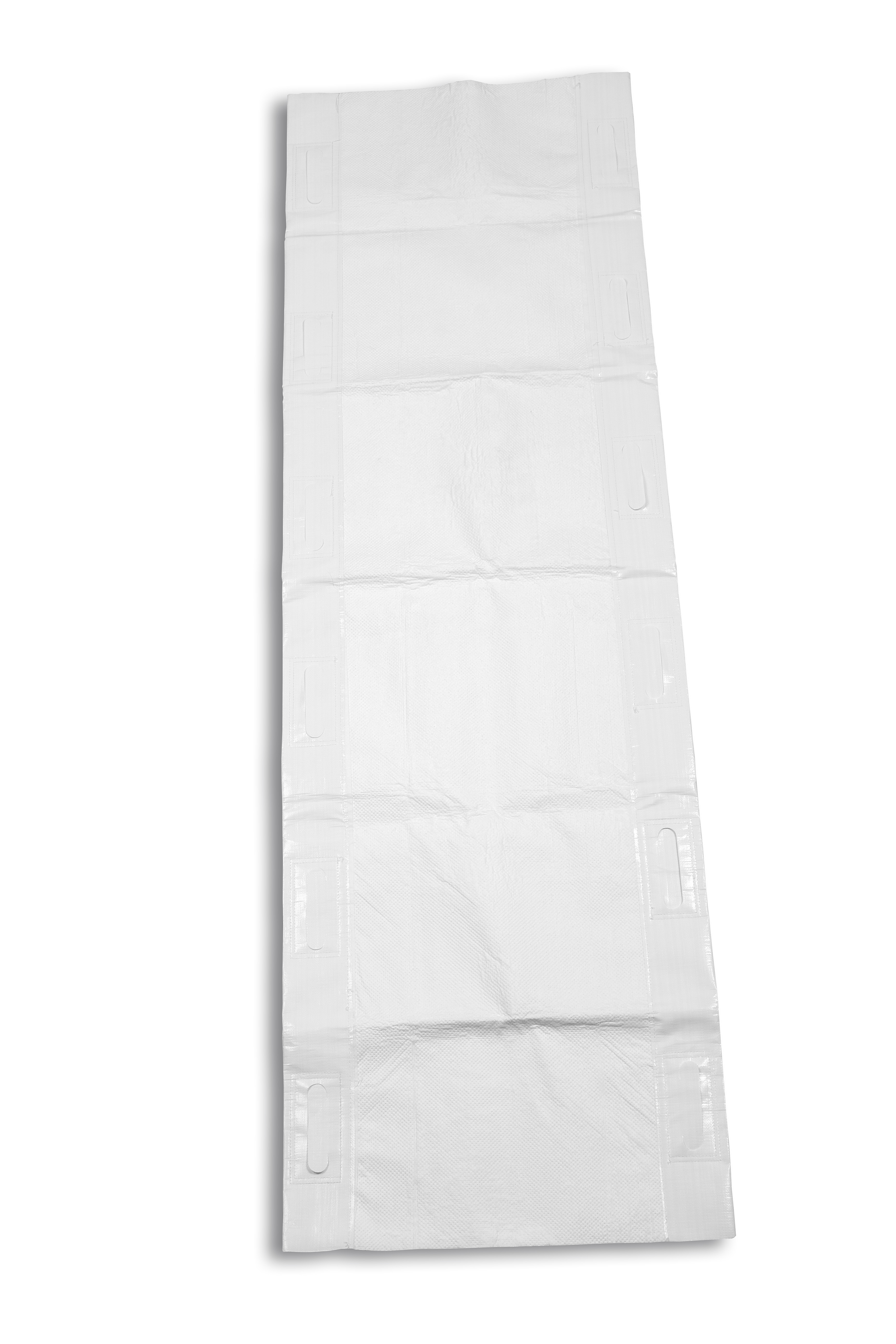 Disposable Carry Sheet, white, with an absorbent core, tested based on the standard DIN EN 1865, with 12 Handels, extra strong laminated, tearproof, water resistant, individually packed, only for single use

Material:
Polyester, Nylon Size: 200 x 70 cm
Unit: 24 pcs./ctn – 20 VE/Pallet
Cartonsize: 60x40x40 cm
Net weight: 17,30 kg Gross weight: 18,30 kg