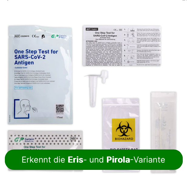CONTENTS OF THE TEST KIT 
One kit contains: 
Package Specifications: 1T/Kit, 3T/Kit, ST/Kit. 
1) SARS-CoV-2 Antigen Test Card
2) Sample Extraction Solution
3) Disposable nasal swabs
4) Tube/pipette
5) Test waste bag
6) Instructions for use: 1 piece/kit